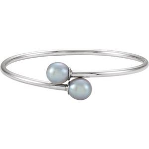 Sterling Silver Cultured Gray Freshwater Pearl Flexible Bangle Bracelet