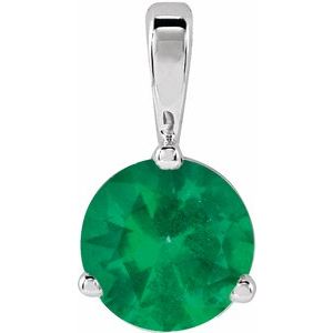 14K White Gold Lab-Grown Emerald Pendant