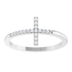 Sterling Silver .08 CTW Natural Diamond Sideways Cross Ring