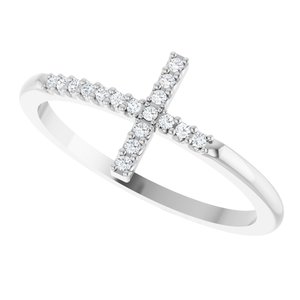 Sterling Silver .08 CTW Natural Diamond Sideways Cross Ring