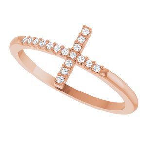14K Rose Gold .08 CTW Lab-Grown Diamond Sideways Cross Ring