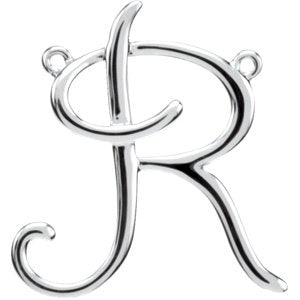 18K White Gold Script Initial R Necklace Center