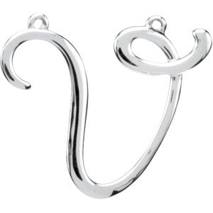 Platinum Script Initial V Necklace Center
