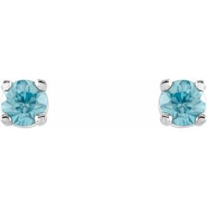14K White Gold 2.5 mm Natural Blue Zircon Earrings