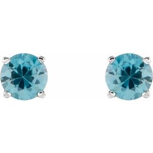 Sterling Silver 6 mm Natural Blue Zircon Earrings