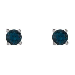 14K White Gold 4 mm Natural London Blue Topaz Earrings