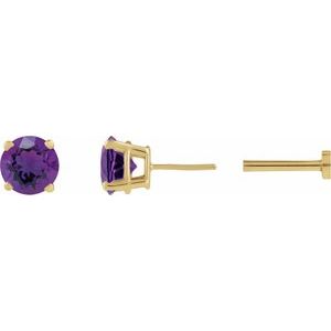 14K Yellow Gold Natural Amethyst Earring