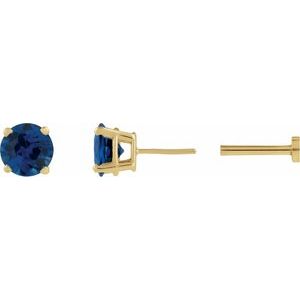 14K Yellow Gold Lab-Grown Blue Sapphire Earring