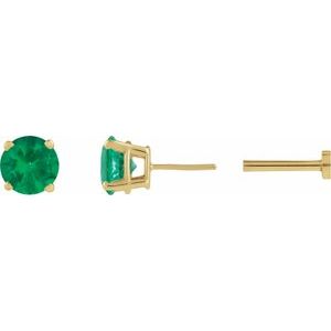 14K Yellow Gold Natural Emerald Earring