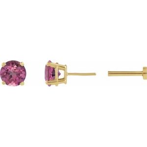 14K Yellow Gold Natural Pink Tourmaline Earring