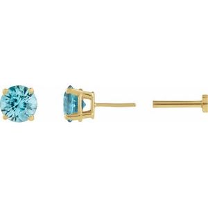 14K Yellow Gold Natural Blue Zircon Earring