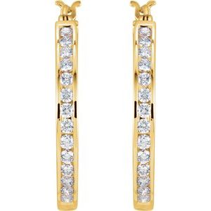 14K Yellow Gold 1 CTW Natural Diamond Hoop Earrings