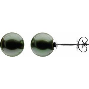 14K Palladium White 10 mm Cultured Gray Tahitian Pearl Earrings