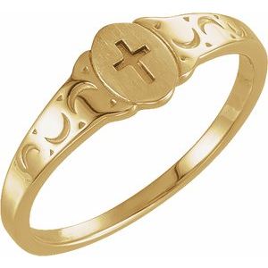 14K Yellow Gold Oval Youth Cross Signet Ring