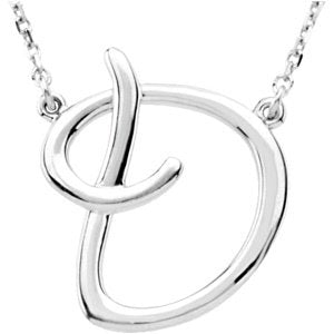 14K White Gold Script Initial D 16" Necklace