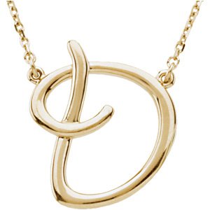 14K Yellow Gold Script Initial D 16" Necklace