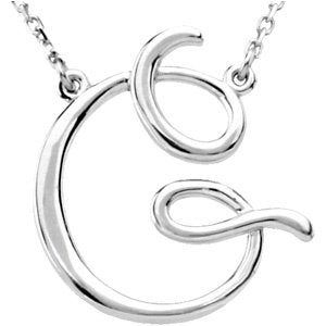 14K White Gold Script Initial G 16" Necklace