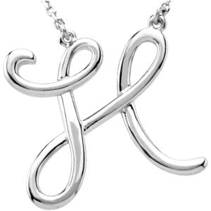 14K White Gold Script Initial H 16" Necklace