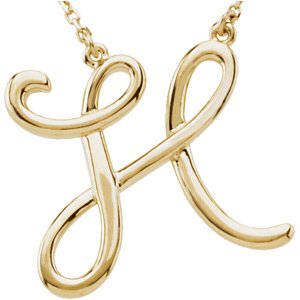 14K Yellow Gold Script Initial H 16" Necklace