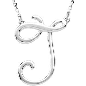 14K White Gold Script Initial J 16" Necklace