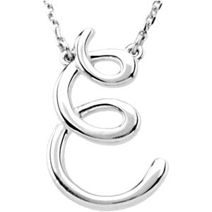 14K White Gold Script Initial E 16" Necklace