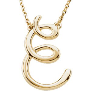 14K Yellow Gold Script Initial E 16" Necklace