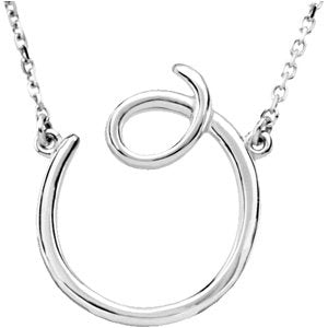 14K White Gold Script Initial O 16" Necklace