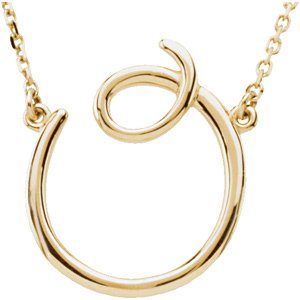 14K Yellow Gold Script Initial O 16" Necklace