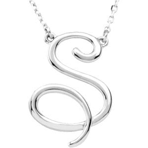 14K White Gold Script Initial S 16" Necklace