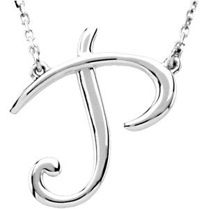 14K White Gold Script Initial P 16" Necklace