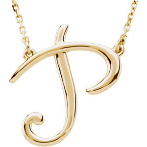 14K Yellow Gold Script Initial P 16" Necklace