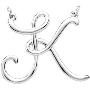 14K White Gold Script Initial K 16" Necklace