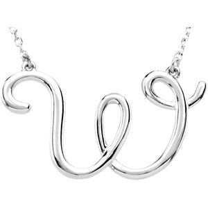 14K White Gold Script Initial W 16" Necklace