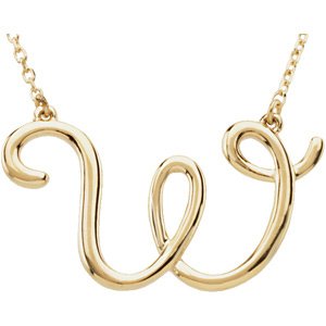 14K Yellow Gold Script Initial W 16" Necklace
