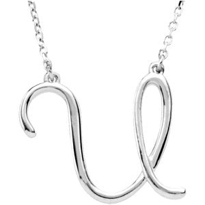 14K White Gold Script Initial U 16" Necklace