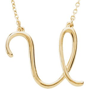 14K Yellow Gold Script Initial U 16" Necklace