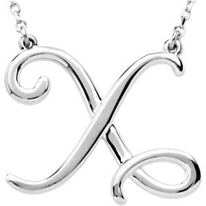 Sterling Silver Script Initial X 16" Necklace