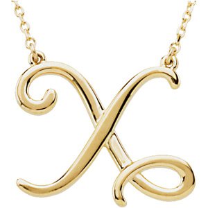 14K Yellow Gold Script Initial X 16" Necklace
