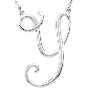 14K White Gold Script Initial Y 16" Necklace