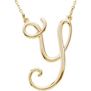 14K Yellow Gold Script Initial Y 16" Necklace
