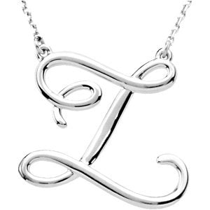 14K White Gold Script Initial Z 16" Necklace
