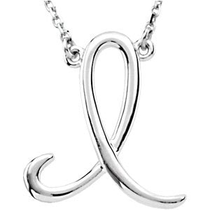 14K White Gold Script Initial I 16" Necklace