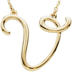 14K Yellow Gold Script Initial V 16" Necklace