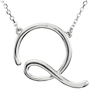14K White Gold Script Initial Q 16" Necklace