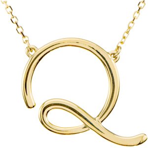 14K Yellow Gold Script Initial Q 16" Necklace