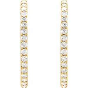 14K Yellow Gold 3 CTW Natural Diamond Inside-Outside 35.3 mm Hoop Earrings