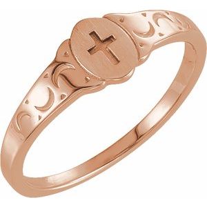 14K Rose Gold Oval Youth Cross Signet Ring