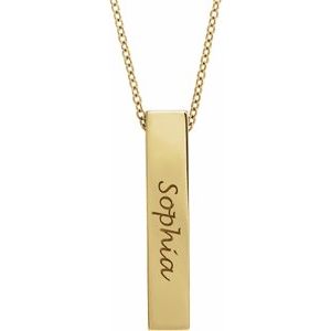 14K Yellow Gold Engravable Sculptural Bar 24" Necklace