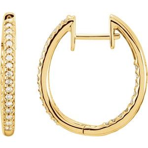 14K Yellow Gold 1 CTW Natural Diamond Inside-Outside 27.8 mm Hoop Earrings
