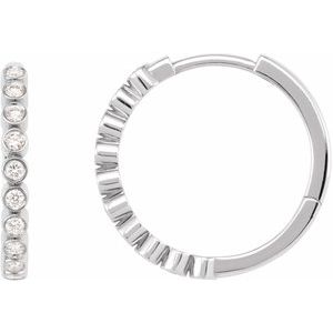 14K White Gold 1/4 CT Natural Diamond Hinged Hoop Earrings